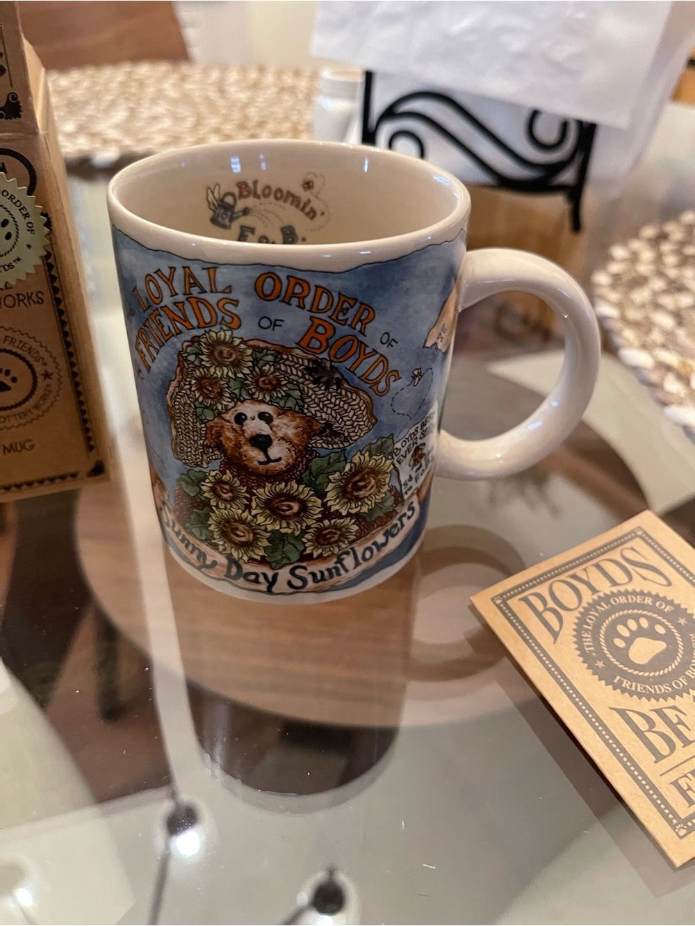Boyds Bears Floral Bear Ceramic Mug - Blue, Brown, Yellow, Green